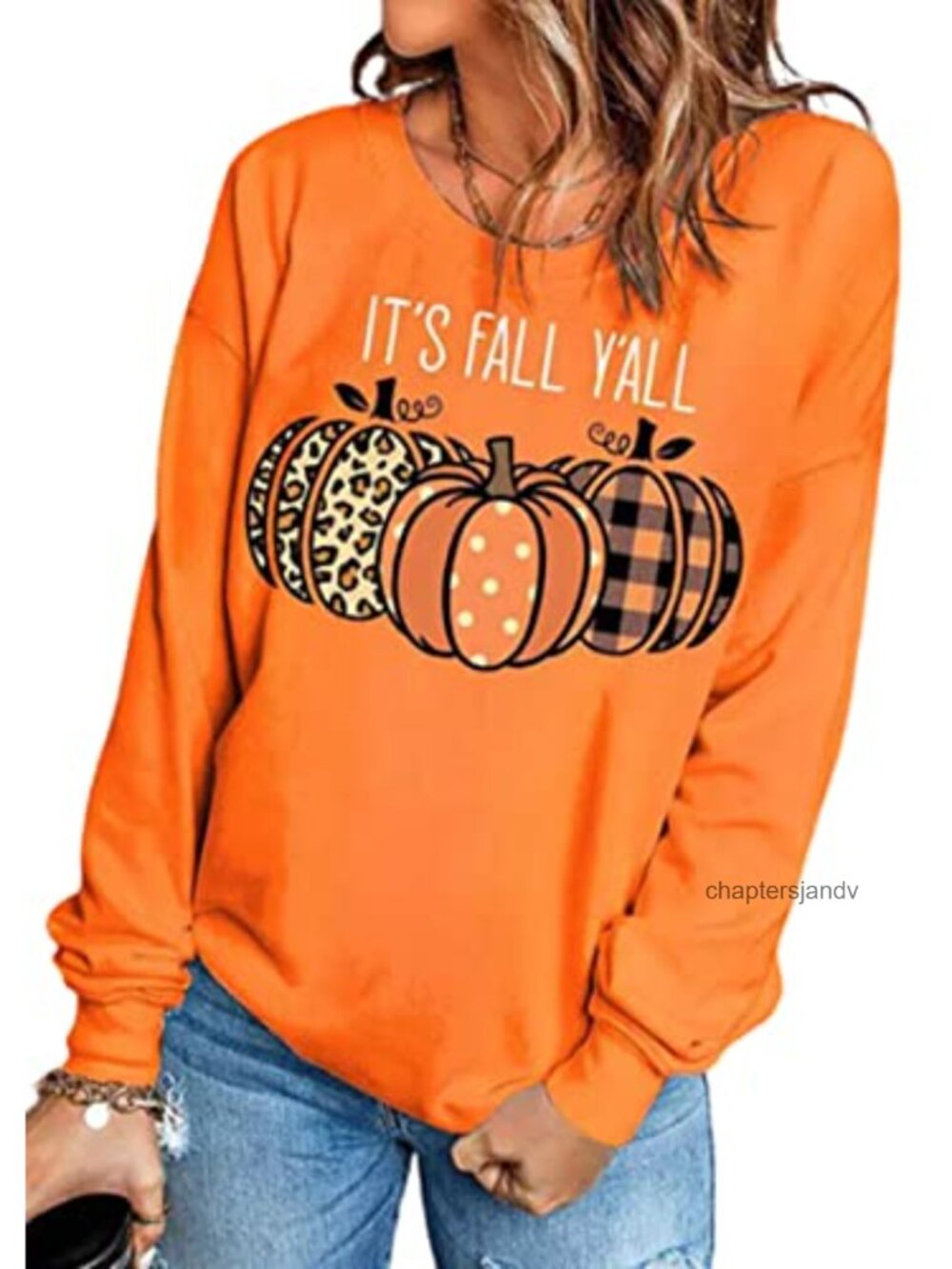 It's Fall Y'all Leopard Plaid Dot Pumpkin Sweatshirt Women's Halloween Long